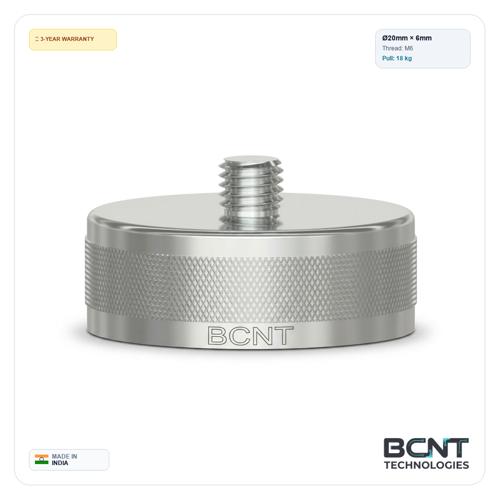 Magnetic Mounting for Sensor - Dia. 20mm Neodymium, M6 Thread (18kg Pull Force) (SKU: BCNT-MAG-20-M6) - BCNT Technologies