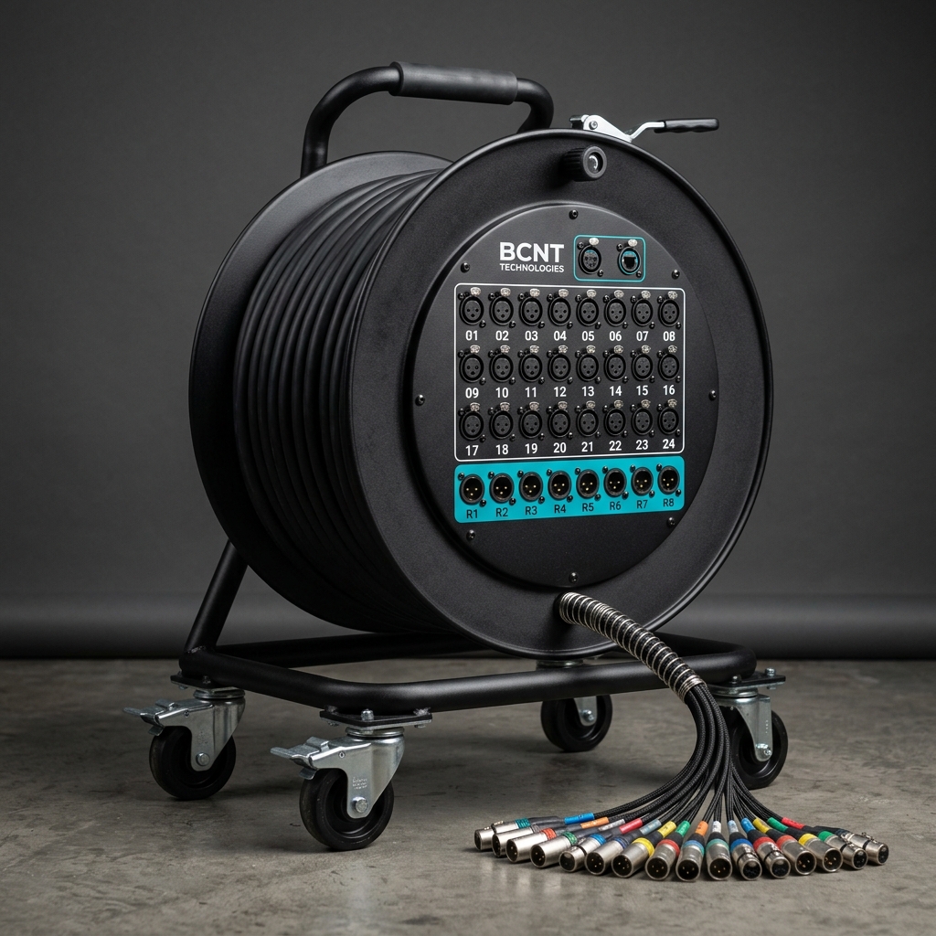 BCNT 32-Channel Audio Snake (24 Send + 8 Return) Rolling Reel Stage Box