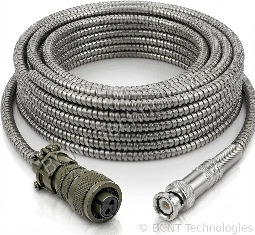 Armored Vibration Sensor Cable with C-5015 2 Pin MIL Connector and BNC